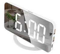 Reloj despertador digital con espejo, color blanco, con tecnología LED, dimensiones 15,8 x 1,3 cm, conexión USB