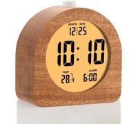Reloj despertador digital de madera, 10 cm - Reloj LED con función de repetición - Funciona con pilas - Diseño moderno