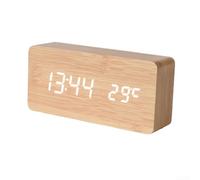 Reloj despertador digital de madera, pantalla LED grande con temperatura de fecha, alarma dual para luz nocturna, lámpara de escritorio alimentada por USB para dormitorio y oficina (amarillo)
