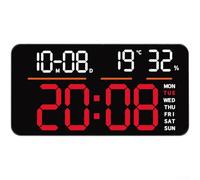 Reloj despertador digital LED grande con alarma dual, pantalla de temperatura, control remoto, uso moderno de pared o escritorio para decoración de oficina en casa (luz roja)