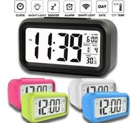 Reloj despertador Digital Led, retroiluminación, datos, calendario, escritorio, decoración electrónica multifunción para dormitorio, decoraciones de escritorio para pared White