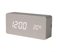 Reloj despertador, Escritorio digital Fecha Temperatura Pantalla LED Lámpara portátil PVC Madera Multi Funcional Mesita de noche Electrónica (blanco)