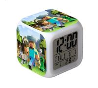 Reloj despertador Minecraft LED que cambia de color-2-Lindo reloj despertador digital multifuncional con LED luminoso