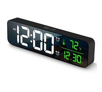 Reloj digital con pantalla grande, reloj despertador para sala de estar, oficina, dormitorio, decoración LED con cable, pantalla de fecha, temperatura, reloj de pared, regulador de brillo automático