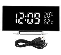 Reloj digital LED curvado con espejo, 3 niveles de brillo, temperatura y humedad