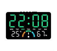 Reloj electrónico LED con pantalla grande, reloj de pared digital con monitor de temperatura y humedad, monitor de humedad de escritorio para oficina en casa, función de alarma de fecha, ABS (verde)