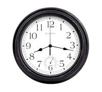 Reloj grande de 16 pulgadas para exteriores, impermeable, con termómetro, relojes de pared retro para patio, piscina, jardín, hogar, bronce