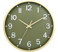 Relojes de pared atemporales con batería, elegantes adornos para relojes ideales para salones, dormitorios, comedores, oficinas y decoración de paredes (verde y dorado, 20 cm)