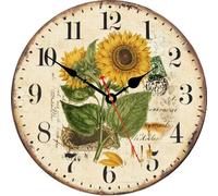 Relojes de pared con diseño retro, marco de madera, tamaño de 20 cm, motivos de flores de verano, campana decorativa con batería para sala de estar, oficina, escuela o bar