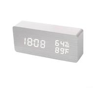 Relojes LED inteligentes de madera con control de voz, pantallas digitales para tiempo, temperatura, humedad, fechas, brillo ajustable, funciona con USB o pilas, decoraciones modernas para estante de
