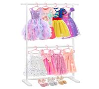 Relquorax Perchero de bambú para niños con doble barra para colgar ropa, perchero pequeño, perfecto para disfraces y accesorios en la habitación de los niños (color blanco)