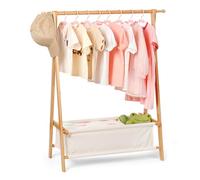 Relquorax Perchero de ropa para niños con almacenamiento, perchero de vestir, ropa infantil, bambú natural