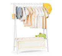 Relquorax Perchero de ropa para niños con almacenamiento, perchero de vestir, ropa infantil, ropa pequeña, para disfraz, bambú (blanco)