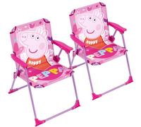 Relsy Peppa Pig - Juego de 2 sillas plegables para niños, asientos portátiles ligeros con reposabrazos, diseño de personaje rosa para dormitorio, jardín, camping y citas de juego