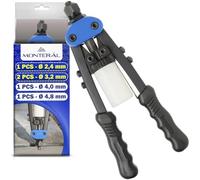 Remachadora Manual con Boquillas 1 Ud Ø 2,4 mm 2 Ud Ø 3,2 mm 1 Ud Ø 4,0 mm 1 Ud Ø 4,8 mm - Pistola de Remaches Diseñada para Remache de Aluminio y Acero - MONTERAL
