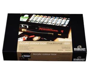 Rembrandt Estuche de pintura acrílica profesional caja de madera de lujo Tradicional | 10 tubos (40 ml) + pinceles y accesorios