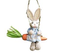 Remingtape Figura de conejo de paja de Pascua en columpio de zanahoria, estatua de conejo para colgar, adorno para vacaciones, decoración del hogar, duradero.