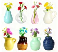 Renmxj 8 imanes de nevera - Bonitos mini imanes de cerámica para nevera con flores artificiales, divertido imán de jarrón pequeño para decoración de nevera, oficina, cocina, taquilla, pizarra blanca