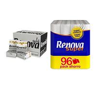 RENOVA Servilletas Renova Gold, 600 Servilletas Premium Blancas, Tamaño Grande, 2 Capas & Papel Higiénico Super | 96 Rollos