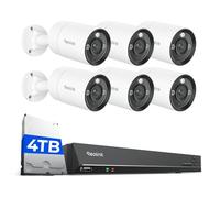 Reolink 6 RLC-1212A y 1 RLN16-410 12MP Cámara Vigilancia PoE con Foco, Visión Nocturna en Color, Detección de Personas/Vehículos/Animales, Audio Bidireccional; NVR 16CH con HDD 4TB