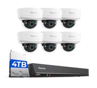 Reolink 6 RLC-1240A y 1 RLN16-410 12MP Cámara Vigilancia PoE, Visión Nocturna en Color, Detección de Personas/Vehículos, Audio Bidireccional; NVR 16CH con HDD 4TB