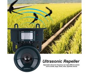 Repelente Ultrasónico de Plagas con Sensor de Movimiento PIR y Energía Solar, Ahuyentador de Pájaros, Perros, Gatos y Ratones A