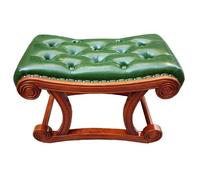 Reposapiés de piel con patas de madera - Otomana rústica tapizada para salón y dormitorio - Taburete cambiador de zapatos multifuncional