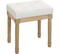 Reposapiés - Otomana - Estilo rústico - Tapizado con aspecto de lino - Madera maciza - Patas torneadas - Asiento acolchado - 42 x 32 x 46,5 cm - Beige