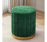 Reposapiés redondo otomano de terciopelo multifuncional, mesa auxiliar y taburete de tocador con base de metal dorado y diseño plisado para sala de estar, dormitorio, color azul
