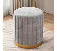 Reposapiés redondo otomano de terciopelo multifuncional, mesa auxiliar y taburete de tocador con base de metal dorado y diseño plisado para sala de estar, dormitorio, color azul