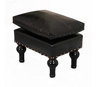 Reposapiés tapizado de doble capa con cómodo asiento de cuero, patas de madera rústica, ideal para sala de estar, dormitorio, entrada, elegante reposapiés negro (16 x 11 x 13 pulgadas)