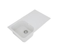 Respekta fregadero de cocina Orlando en granito blanco/Fregadero empotrable de 1 cubeta en 86 x 50 cm/Lavabo adecuado para armarios inferiores de 45 cm de ancho