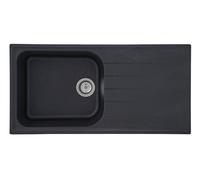 Respekta fregadero de cocina Orlando en granito negro/Fregadero empotrable de 1 cubeta en 100 x 50 cm/Lavabo adecuado para armarios inferiores de 60 cm de ancho