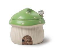 RESVUGA Azucarero de cerámica con tapa y cuchara, bonito diseño de casa de setas, tarro de almacenamiento de condimentos de porcelana, 14 onzas (verde)