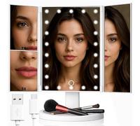 Retoo Espejo Maquillaje con Luz, Espejo de Maquillaje Iluminado, Pantalla Táctil de Aumento, Rotación Libre de 180°, 22 Luces LED, Táctil Espejo Cosmético para Hombre y Mujer, Blanco