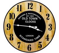 Retoo Reloj de Pared, Madera, Decorativo, Moderno, Retro Hogar Reloj Cocina, para Salón, Dormitorio, Mecanismo Silencioso, Sin Ruido de Tictac, Diametro 50 cm, Marrón-Negro