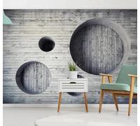 Retro Abstracto Circular Gris Pared De Ladrillo 3D Papel Pintado Pared Fácil Instalación Oficina Sala Estar Sofá Dormitorio TV Fondos Decoración-300cm×210cm
