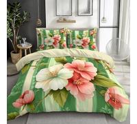 Retro Botánica y Floral - Juego de cama de 3 piezas 100% microfibra - Funda nórdica impresa 3D con cremallera - Ropa de cama suave y transpirable, color beige, 240 x 260 cm