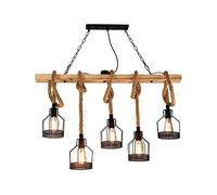 Retro industrial 5 cabezas vintage luces colgantes DIY altura ajustable cuerda de cáñamo iluminación de techo comedor de madera interior metal lámpara colgante habitación bar lámpara de techo HGCHH