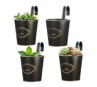 Retro Metal Plant Holders with Detachable Hooks and Drainage Holes 4PCS | Fence Flower Pot Hangers | For Patio Yard Garden Fence Home Wall Window Indoor Outdoor