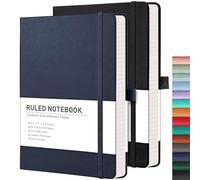 RETTACY Bloc de notas A5 rayado, paquete de 2, diario de cuero con 376 páginas numeradas a rayas, cuaderno de tapa dura, 2 separadores de notas adhesivas gratis, 8 hojas perforadas, lazo para
