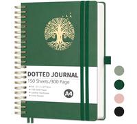 RETTACY Bullet Journal con puntos - Cuaderno A4 de tapa dura de cuero, diario grueso, cuaderno de cuadrícula de puntos de 300 páginas para escribir, 100 g/m², tapa dura de cuero con marcapáginas