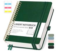 RETTACY Cuaderno A4 a rayas, Bullet Journal con papel grueso de 100 g/m², 150 hojas/300 páginas numeradas, cuaderno universitario para oficina y escuela, funda de piel, color verde oscuro, 21 cm x