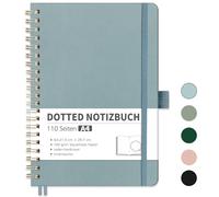 RETTACY Cuaderno A4 Dotted, Bullet Dot Journal con papel de 100 g/m² de grosor, 55 hojas, Notebook para oficina y escuela, funda de cuero, gris-azul, 21 cm x 29,7 cm