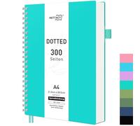 RETTACY Cuaderno A4 Punteado, Bullet Journal Cuaderno en Espiral Punteado con 300 Páginas, Tapa Blanda Cuaderno de Anillas 100 g/m² Papel Grueso para Mujeres Hombres Trabajo Oficina Escuela, 14,5 x