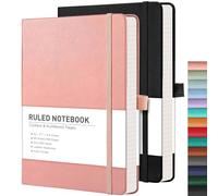 RETTACY Cuaderno A5 con tapa dura rayada, 2 unidades, diario grueso con papel numerado 376, 2 separadores de notas adhesivas, papel de 100 g/m², 8 hojas perforadas, lazo para bolígrafo, bolsillo