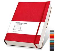 RETTACY Cuaderno rayado A4 para la universidad/Diario grueso - Cuadernos de composición extragrandes con tapa blanda y 2 notas adhesivas gratis de 320 páginas, cuero sintético, bolsillo interior 21.5