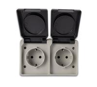 REV AquaBase - Enchufe doble para ambientes húmedos, 2 pines, protección contra salpicaduras IP54, horizontal, color gris
