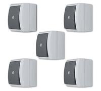 REV AquaForm - Juego de 5 interruptores de control para ambientes húmedos (IP44, unipolo, superficie superficial), color gris