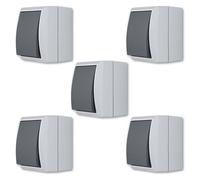 REV AquaForm - Juego de 5 interruptores de luz, para ambientes húmedos IP44, color gris